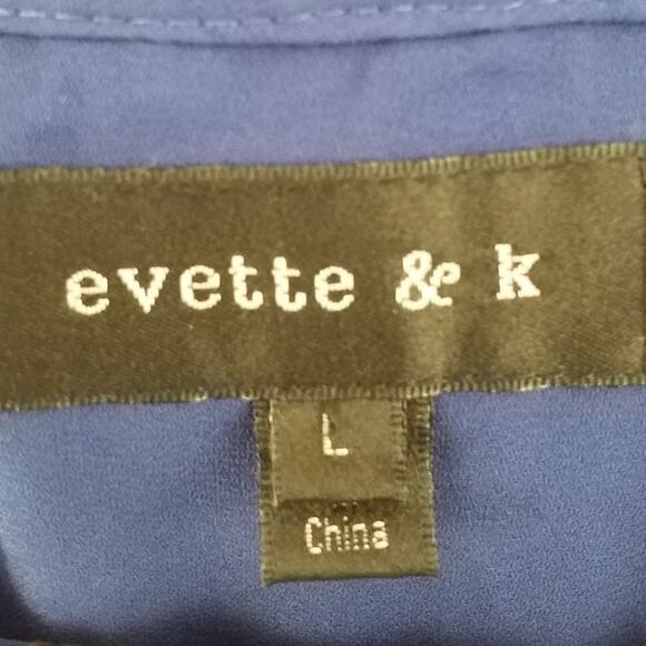 Evette & K Womens Size Large Blue Black Floral Lace Overlay Short Sleeve - Picture 5 of 7